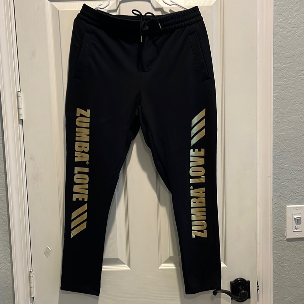 Zumba Fitness Black and Gold Joggers with Bold Design